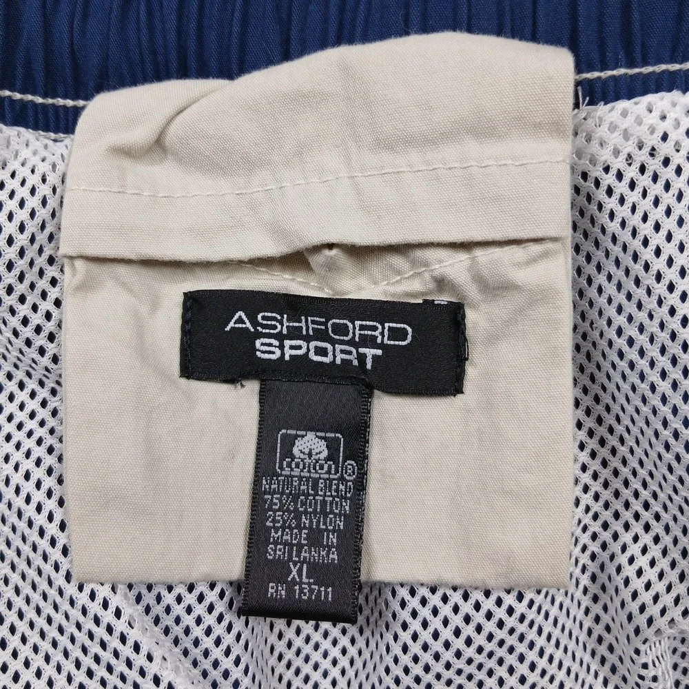 Ashford Sport Board Shorts Mens XL Blue Cream Cargo Side Stripe Cotton Blend NWT